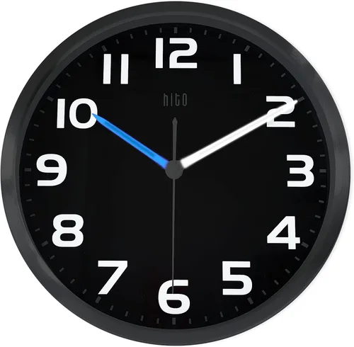 Miniatura 2 de HITO Reloj de pared con luz nocturna de 12 pulgadas, funciona con pilas, brillo ajustable, marco de metal, cubierta de vidrio
