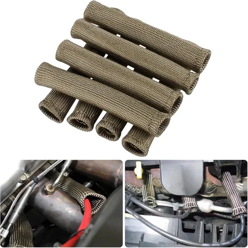 Miniatura 5 de Protector térmico y funda de alambre de bujía de titanio, protección de alta temperatura de 2500 F, paquete de 8
