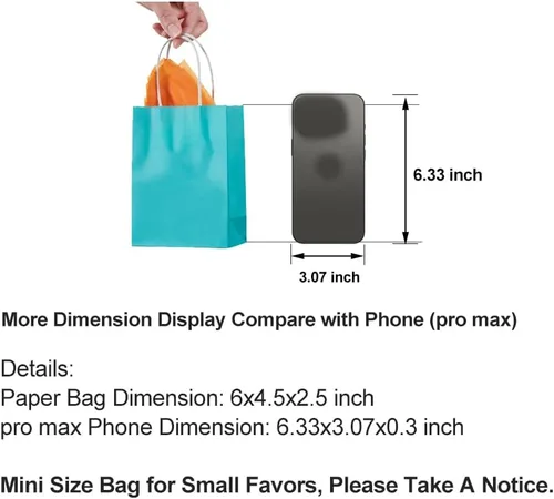Miniatura 5 de AWELL Bolsa de papel mini azul turquesa con asa para recuerdos de fiesta, 6 x 4.5 x 2.5 pulgadas, para baby shower, cumpleaños, boda, bolsa