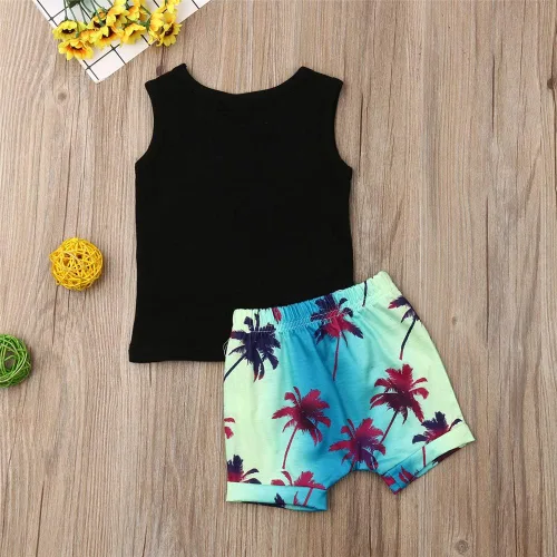Miniatura 3 de Conjunto de 2 piezas de ropa de verano, con letras impresas, camiseta sin mangas y pantalón corto, para bebé