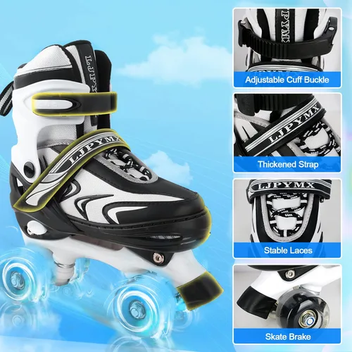 Miniatura 4 de Patines ajustables para niños pequeños y adultos, ruedas iluminadas, 4 tamaños Negro&blanco