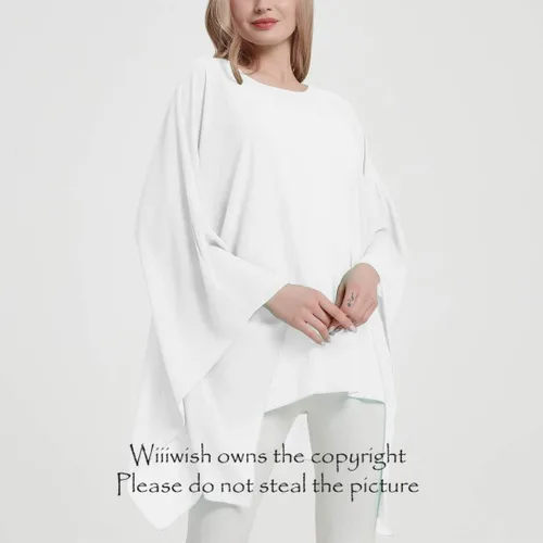Miniatura 4 de Wiiiwish Poncho de gasa transparente para mujer, suelto, liso, largo, murciélago, caftán, túnica