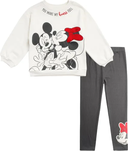 Disney Conjunto de pantalones deportivos de forro polar Minnie Mouse para niña, sudadera y pantalones deportivos de forro polar Minnie Mouse (2T-6X)