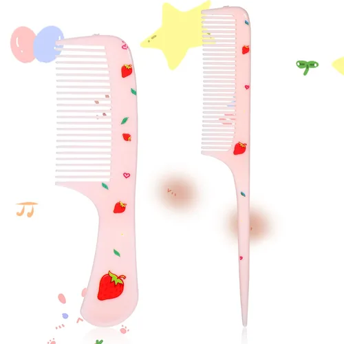 Miniatura 12 de Juego de peines para bebé, peine pequeño y lindo de dientes finos para niños pequeños y cola de rata para peinar, peine rosa para pelitos de bebé