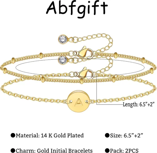 Miniatura 4 de Gold Initial Bracelets for Women Initial Gifts for Women Dainty Gold Filled Layered Beaded Bracelet Personalized Disc Trendy Monogram Charm Jewelry