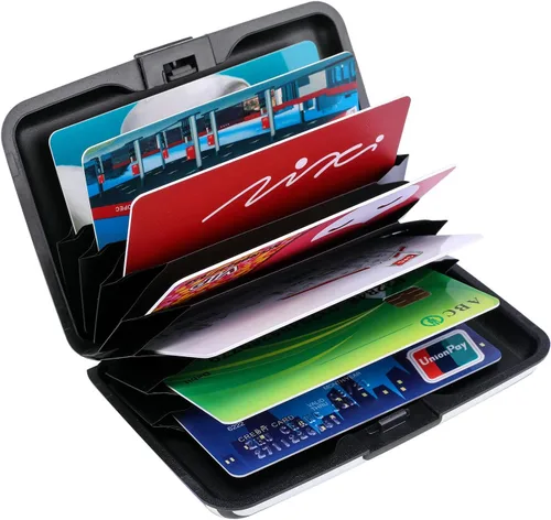 Miniatura 235 de ELFISH Mini cartera de aluminio RFID para tarjetas de crédito, funda de identificación de metal para hombres y mujeres, Happy Flower, Cartera Rfid