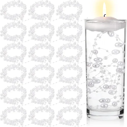 Hicarer Cadena de perlas de 157 pies con 24 cuerdas para velas flotantes, perlas de imitación como relleno de jarrón, ideal para bodas, fiestas,