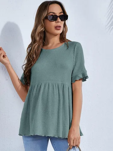 Miniatura 3 de Floerns Camiseta de maternidad casual de manga corta con dobladillo con volantes para mujer