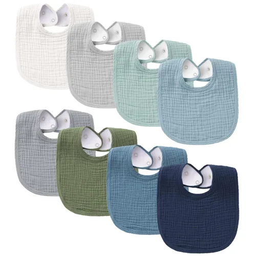 Konssy Baberos de Muselina para Bebé Paquete de 8 Baberos Bandana para Babear de Algodón para Niños y Niñas Unisex, Conjunto Suave y Absorbente para