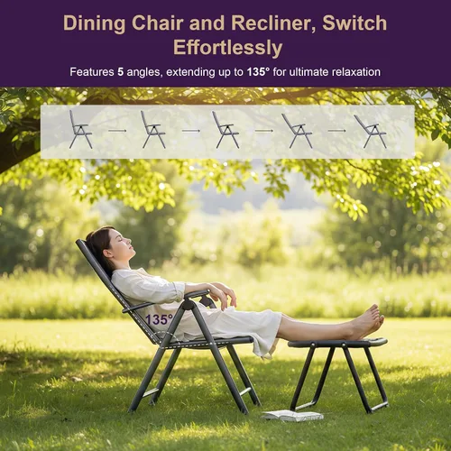 Miniatura 3 de PURPLE LEAF Juego de 2 sillas plegables para patio al aire libre, sillas de camping reclinables al aire libre con asiento acolchado de algodón