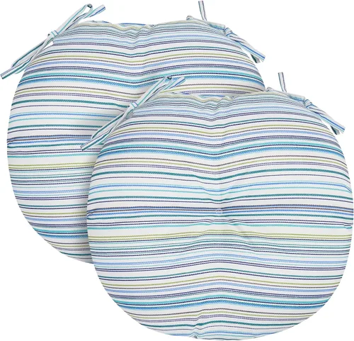 Miniatura 22 de FUNHOME Juego de 2 cojines para sillas bistró de 15"x15"x4", repelentes al agua, redondos, cojines para sillas de exterior con lazos, almohadillas