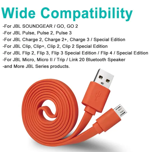 Miniatura 3 de Cable de carga para altavoz JBL, cable de alimentación de carga micro USB plano para altavoz JBL, auriculares, auriculares, reemplazo de carga de 3