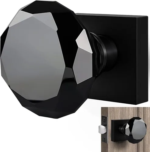 Miniatura 17 de Balin Designs - Perilla de puerta de cristal negro con cerradura, juego de perillas de puerta de vidrio para privacidad interior, manija decorativa