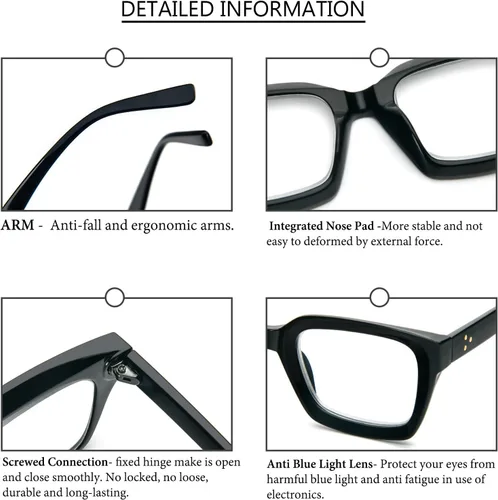 Miniatura 5 de DXYXYO Paquete de 3 lentes de lectura retro de gran tamaño para mujeres y hombres, a la moda, cuadrados, con bloqueo de luz azul, lector