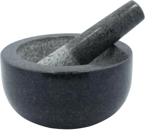 Mortero de granito negro grande Kota Japón y maja de piedra natural amoladora de especias, condimentos, pastas, pestos y guacamole