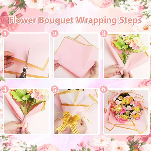 Miniatura 4 de Juego de 338 piezas de papel de regalo de ramo de flores, papel de regalo floral impermeable, suministros de ramo de floristería con coronas