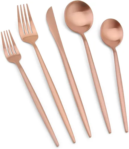Miniatura 10 de Vanys - Juego de cubiertos dorados mate con mango negro, juego de cubiertos de acero inoxidable de 20 piezas, juego de utensilios de cocina para 4