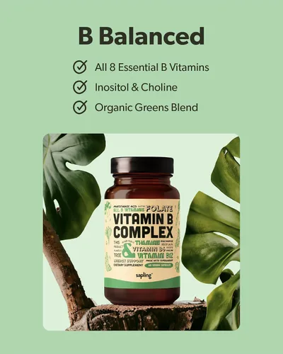 Miniatura 3 de sapling Complejo vegano de vitamina B, mezcla de alimentos integrales con vitaminas B esenciales B1, B2, B3, B5, B6, B7, folato, B12-60 cápsulas