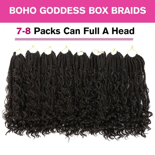 Miniatura 5 de Wodun Extensiones de Cabello de Ganchillo con Trenzas de Caja Goddess de 10 Pulgadas Pre-Enrolladas, Cabello de Ganchillo con Extremos Rizados Para