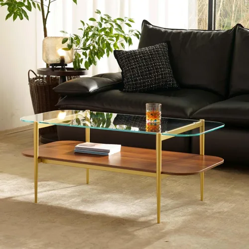 Miniatura 7 de Saint Mossi - Mesa de café moderna para sala de estar, mesa de café redonda de mediados de siglo, mesa central de 2 niveles para espacios pequeños