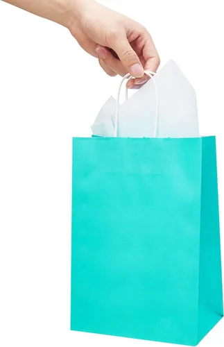 Miniatura 9 de DjinnGlory Paquete de 24 bolsas de regalo de papel azul turquesa de tamaño mediano con asas de 10 x 8 x 4 pulgadas y 24 papel de seda para Verde