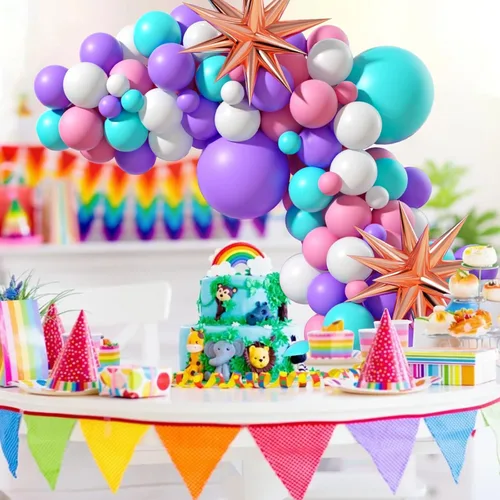 Miniatura 4 de Kit de arco de globos rosa, morado y azul, guirnalda de globos rosa morado con globos de látex rosa, azul, morado, blanco, globos de papel de Rosa