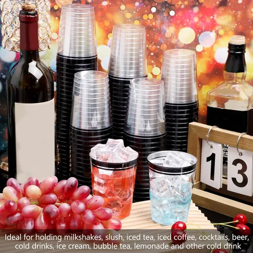 Miniatura 7 de Zubebe 100 vasos de plástico negro de 10 onzas para fiestas, vasos desechables de champán transparente, vasos de doble borde para Navidad