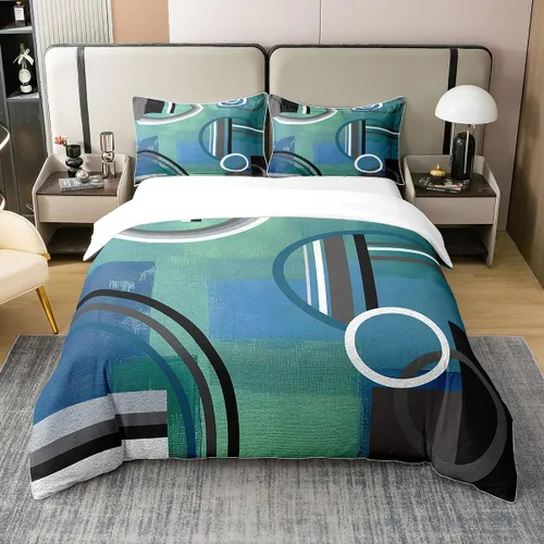 Miniatura 44 de Erosebridal Juego de ropa de cama de 100 % algodón a cuadros para niños y niñas, funda de edredón a cuadros, funda de edredón moderna geométrica