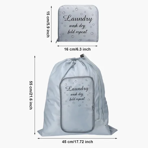 Miniatura 7 de 2 piezas de bolsa de lavandería para viaje, lavable, para ropa sucia, con cordón y cremallera para maleta, 22 x 18 pulgadas (Rosa, Gris, Burbuja)