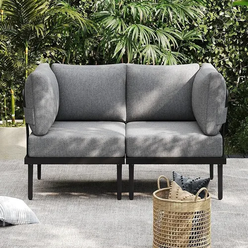 Sundale Outdoor Juego de 2 muebles de metal para patio, sofá seccional para exteriores con cojín de olefina de 6 pulgadas, modernos juegos de