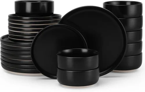 Miniatura 40 de HaWare Juego de vajilla de gres, juego de platos y tazones de 12 piezas para 4, juego de vajilla para casa restaurante, blanco lechoso moteado