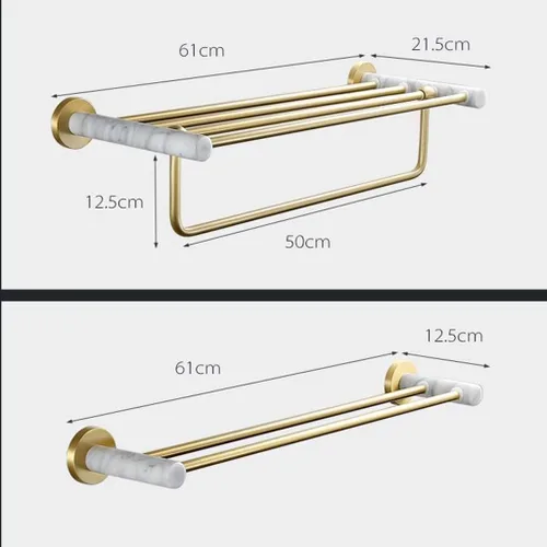 Miniatura 5 de Toallero para baño, espacio de luz nórdico, de aluminio, dorado, cepillado, toallero, toallero, barra de toalla de mármol natural, color y toallero