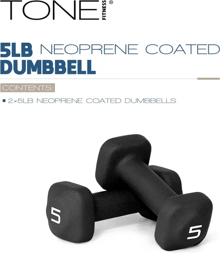 Miniatura 2 de Tone Fitness Pares de Mancuernas de Pesas de Neopreno con Cabeza Cuadrada Antirrodamiento Múltiples Opciones Negro