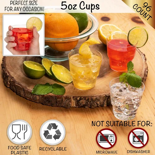 Miniatura 4 de Vasos pequeños de fiesta de 5 onzas, paquete de 96 unidades, plástico duro transparente, resistente, grado alimenticio para cócteles y bebidas