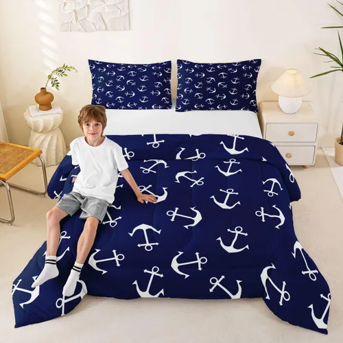 Miniatura 66 de Manfei Go Fishing Juego de edredón tamaño King para niños, juego de ropa de cama con diseño geométrico de peces de bass y rombos, decoración