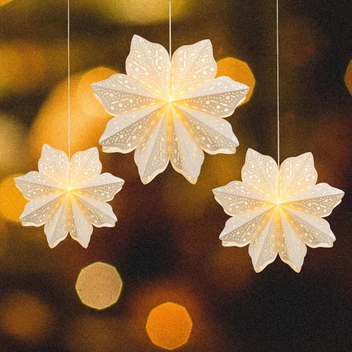 Miniatura 2 de 3 Piezas Faroles de Papel de Navidad con Estrella Farol de Papel Lámpara de Papel Decoración Colgante de Fiesta Frozen para Bodas Árboles de Navidad