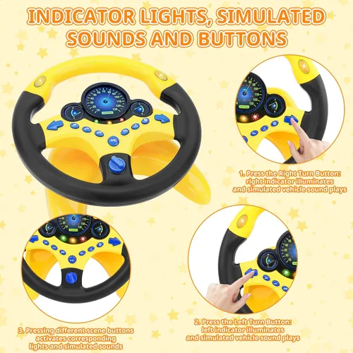 Miniatura 2 de deAO Volante Infantil para Asiento Trasero con Llave de Coche, Volante de Simulación de Conducción con Luz y Música, Juguete de Volante para Regalo