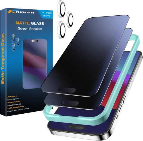 [2+1 para iPhone 16 Pro Protector de pantalla de privacidad mate y protector de lente de cámara, antideslumbrante, antiespía 9H, película de vidrio