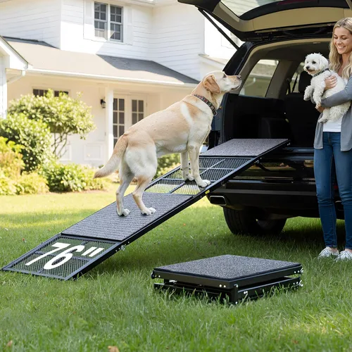 Miniatura 9 de DoCred Rampa para perros para automóvil, escalones plegables para perros con superficie antideslizante, escaleras para perros para automóviles