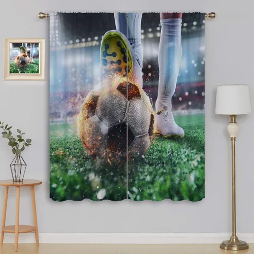 Miniatura 10 de Cortinas opacas de fútbol para niños y niñas, decoración de oscurecimiento de habitación, defensor en deslizamiento, intentos de detener una bola