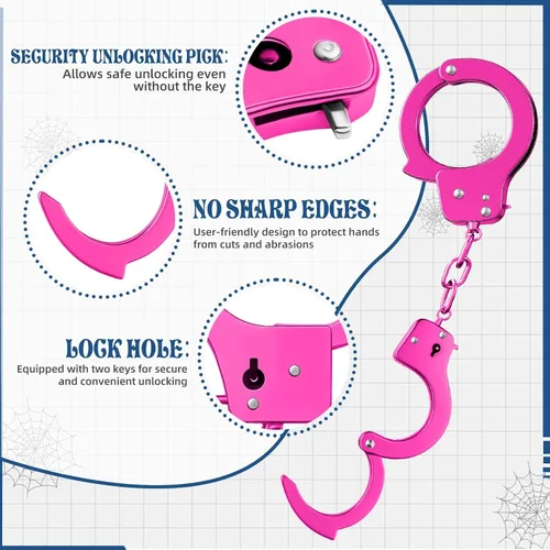 Miniatura 2 de AUYYOSK Esposas de Metal de Juguete con Llave, Accesorio de Suministros de Fiesta de Seguridad para Juego de Simulación, Esposas para Niños (Negro)