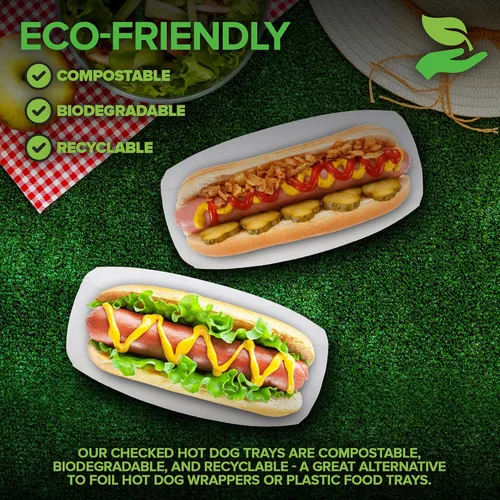 Miniatura 6 de Stock Your Home Checkered Food Boats - Paquete de 100 bandejas de cartón desechables reciclables resistentes a la grasa en rojo y blanco