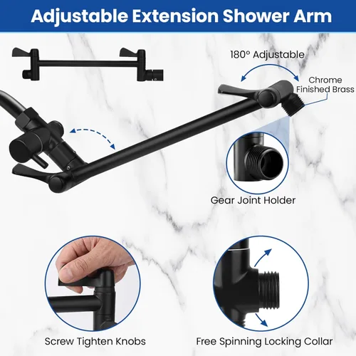 Miniatura 8 de Cabezal de ducha de alta presión de 10 pulgadas, cabezal de ducha de mano con brazo de extensión de 11 pulgadas, cabezal antifugas de 9 ajustes
