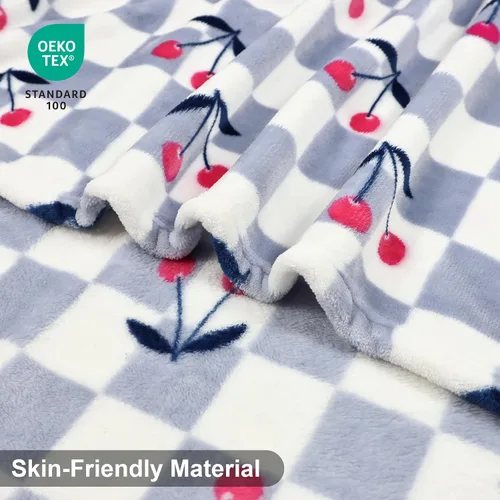 Miniatura 7 de Manta de cereza para niños, 50 x 60 pulgadas, suave y acogedora manta azul a cuadros para niñas y niños pequeños, ideal para decoración del hogar
