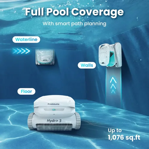 Miniatura 4 de Hydro 3 - Robot de aspiradora de piscina todo en uno, limpiador de piscina inalámbrico de 200 minutos de funcionamiento, 2 motores sin escobillas