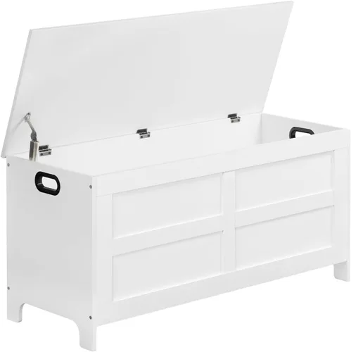 MAHANCRIS Banco de almacenamiento, baúl de almacenamiento de madera de 39.4 pulgadas, caja de juguetes con bisagras de seguridad, baúl grande para