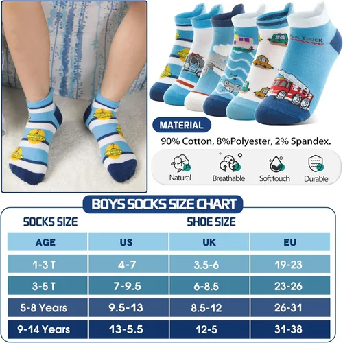 Miniatura 5 de Welwoos Calcetines de tobillo para niños y niños, de corte bajo, divertidos y lindos dibujos animados, calcetines de algodón, 6 pares