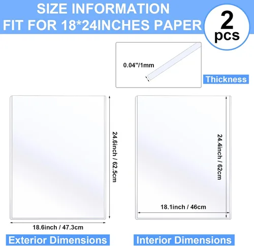 Miniatura 2 de Sherr 2 piezas protectores rígidos para impresión de 18 x 24 pulgadas, protectores de láminas de plástico duro transparente, fundas para póster