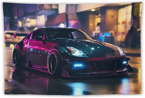 Miniatura 11 de FeoYoed Tapiz para colgar en la pared, cortina para dormitorio, hogar, sala de estar, tapiz de pared Jdm Car 370z negro fresco neón noche 30 x 40
