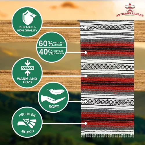 Miniatura 25 de Artisans Bazaar Poncho tradicional mexicano de Baja para hombres y mujeres, auténtico sarape de Gaban, manta de vaquero Pancho Jorongo